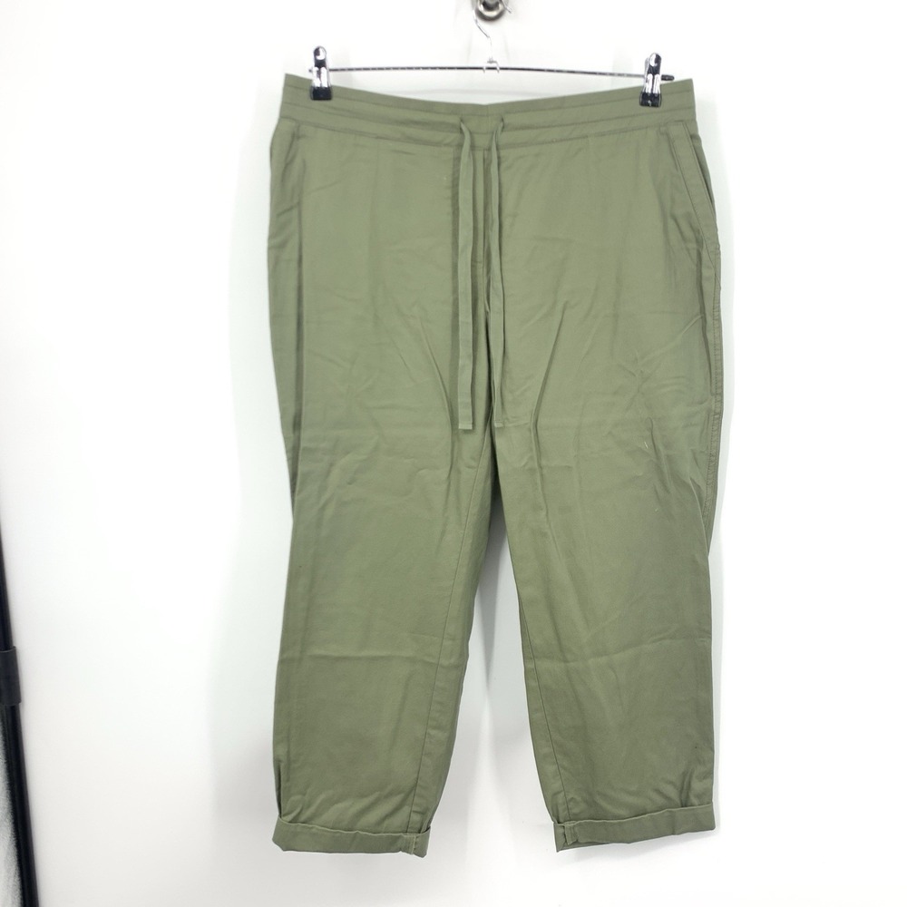 Talbots Women Size 14W Pants Green Slim Straight Pull On High Rise Tencel Cotton
